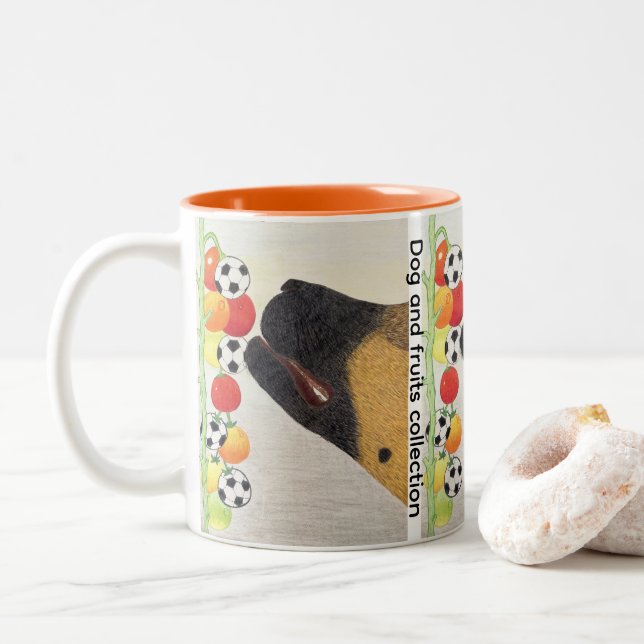 Dog and tomatoes Two-Tone coffee mug (With Donut)