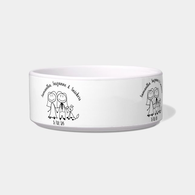Dog and Two Brides Wedding Couple Personalized Bowl (Left)