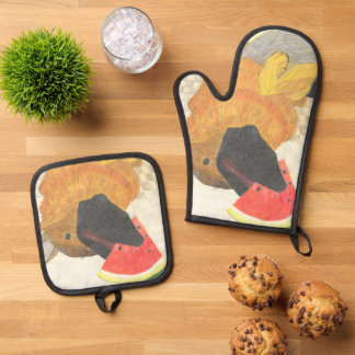 Dog and watermelon oven mitt & pot holder set