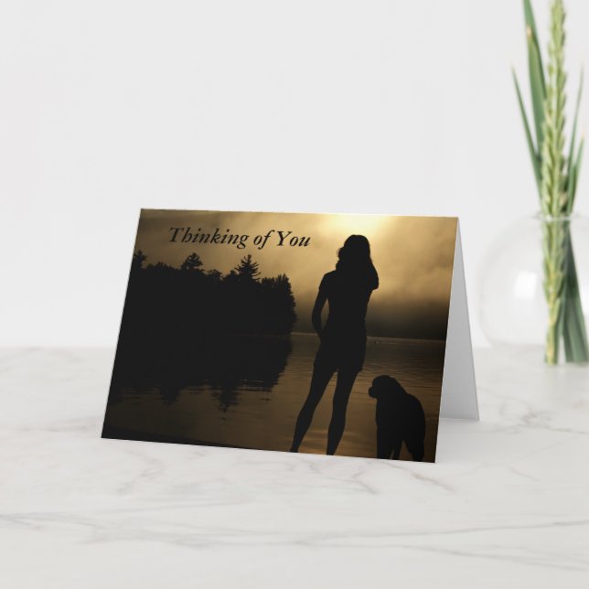 Dog and Woman Lake Silhouette Card (Front)