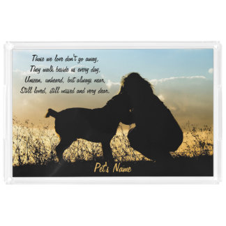 Dog and Woman Sunset Silhouette Acrylic Tray