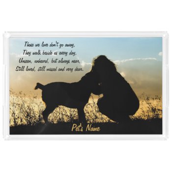 Dog And Woman Sunset Silhouette Acrylic Tray by Paws_At_Peace at Zazzle