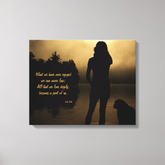 Dog and Woman Sunset Silhouette Canvas Print