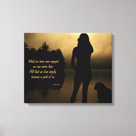 Dog And Woman Sunset Silhouette Canvas Print