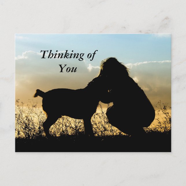 Dog and Woman Sunset Silhouette Postcard (Front)