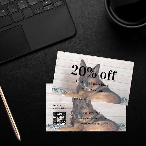 Dog animal custom photo qr code business  discount card