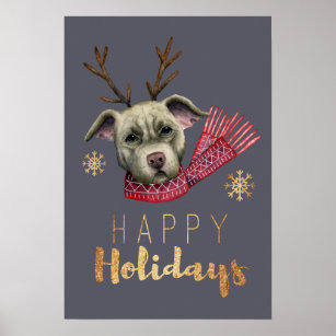 Dog Antlers Christmas Funny Watercolor Art Poster