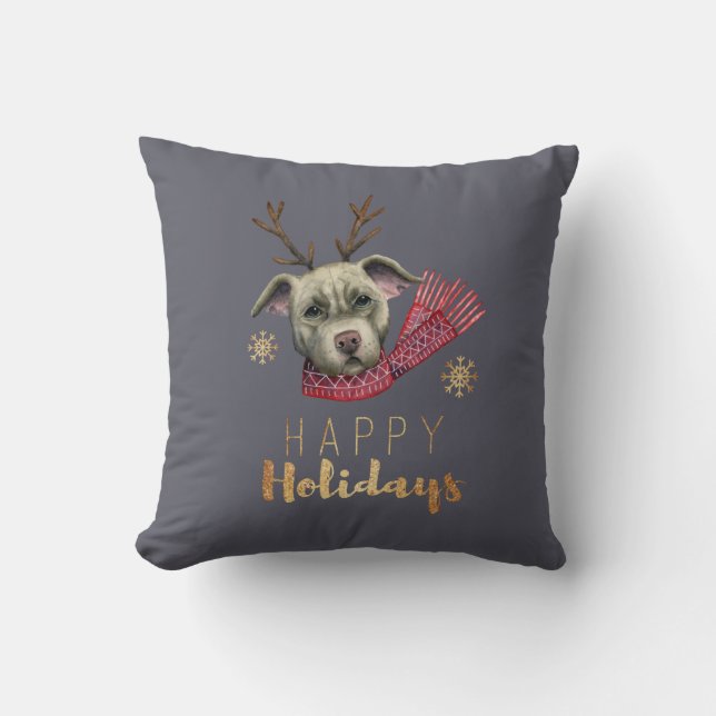 Dog Antlers Christmas Holiday Throw Pillow (Front)