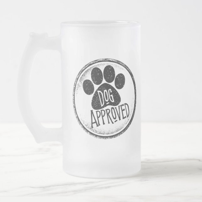 Dog Approved Frosted Glass Beer Mug (Left)