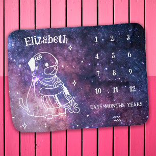 Dog Aquarius Zodiac Gender Neutral Milestone Baby Blanket