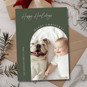 Dog Arch Photo Christmas Happy Howlidays Green Holiday Card