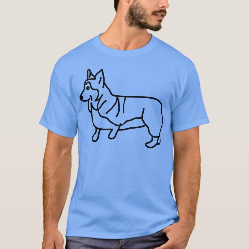 Dog Art Corgi Line Drawing T_Shirt