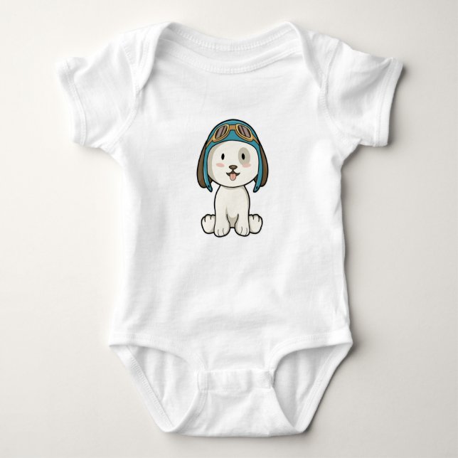 Dog as Aviator with Hat & Glasses Baby Bodysuit (Front)