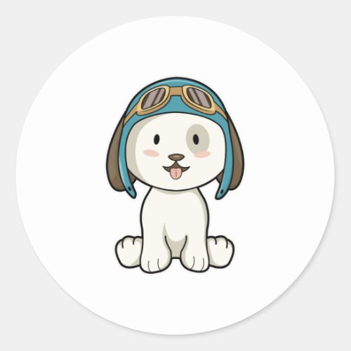 Dog as Aviator with Hat  Glasses Classic Round Sticker