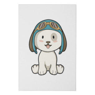 Dog as Aviator with Hat & Glasses Faux Canvas Print