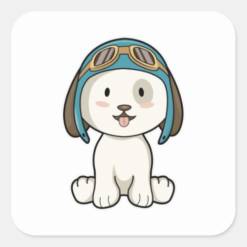 Dog as Aviator with Hat  Glasses Square Sticker