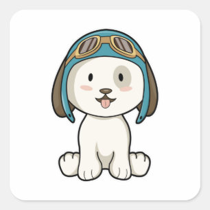 Dog as Aviator with Hat & Glasses Square Sticker