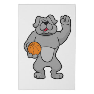 Dog as Basketball player with Basketball ball Faux Canvas Print
