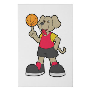 Dog as Basketball player with Basketball Faux Canvas Print