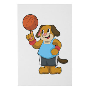 Dog as Basketball player with Basketball Faux Canvas Print