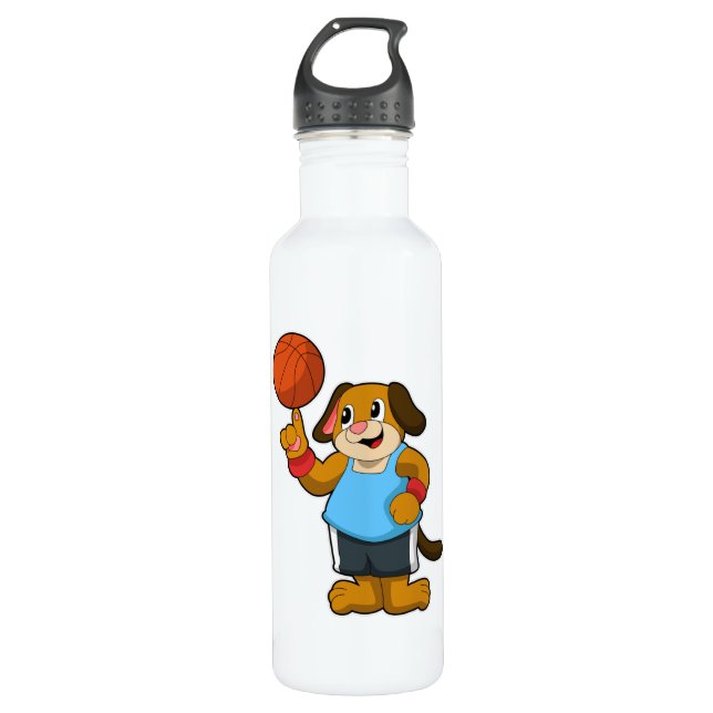 Dog as Basketball player with Basketball Stainless Steel Water Bottle (Front)
