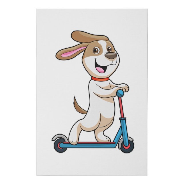 Dog as Biker with Scooter Faux Canvas Print (Front)