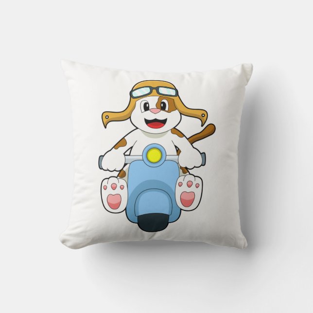 Dog as Biker with Scooter.PNG Throw Pillow (Front)