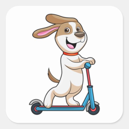 Dog as Biker with Scooter Square Sticker