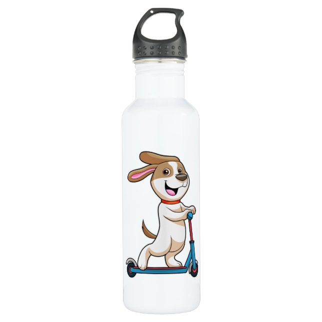 Dog as Biker with Scooter Stainless Steel Water Bottle (Front)