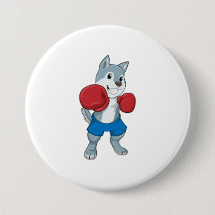 Dog as Boxer with Boxing gloves Button