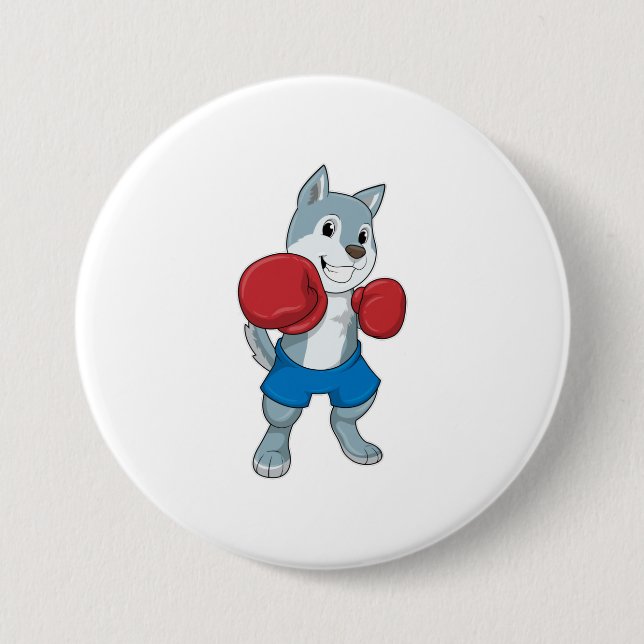 Dog as Boxer with Boxing gloves Button (Front)