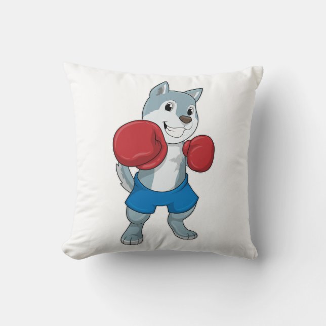 Dog as Boxer with Boxing gloves Throw Pillow (Front)