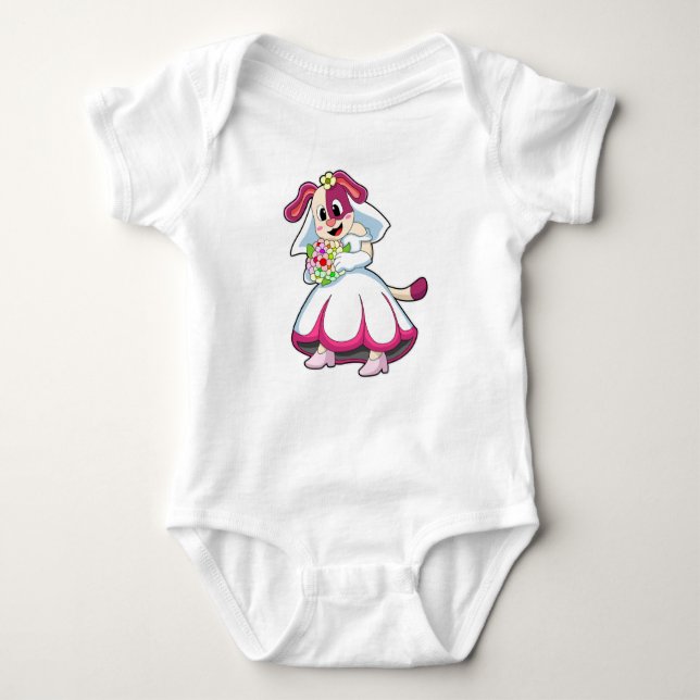 Dog as Bride with Wedding dress & Flowers Baby Bodysuit (Front)