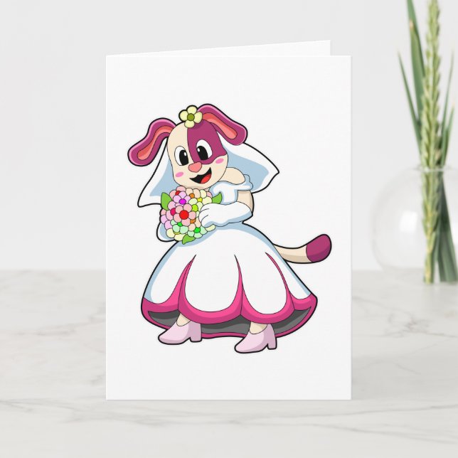 Dog as Bride with Wedding dress & Flowers Card (Front)