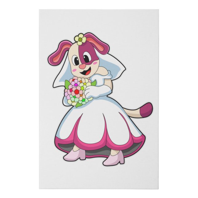 Dog as Bride with Wedding dress & Flowers Faux Canvas Print (Front)
