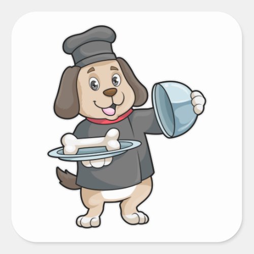 Dog as Chef with Platter  Bones Square Sticker