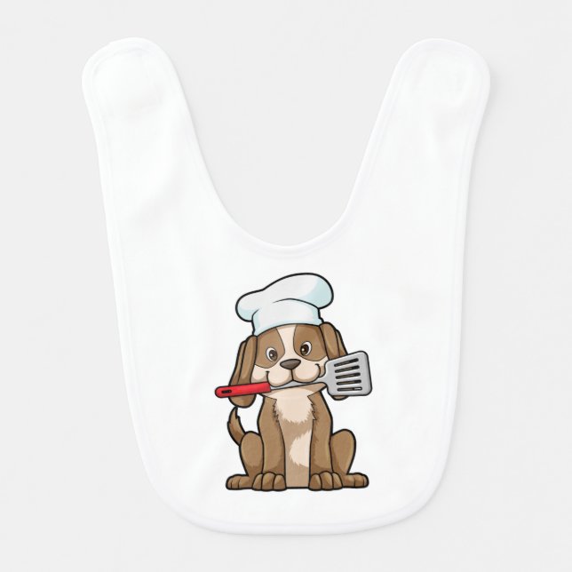 Dog as Cook with Chef's hat & Spatula Baby Bib (Front)