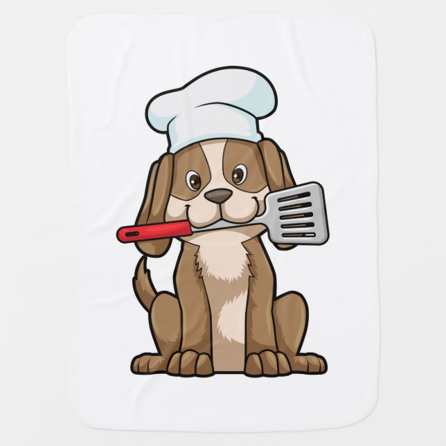 Dog as Cook with Chef's hat & Spatula Baby Blanket (Front)