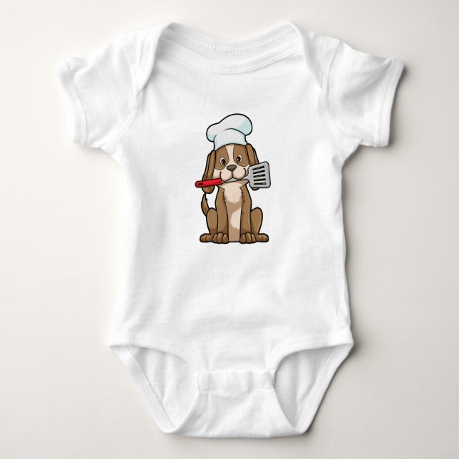 Dog as Cook with Chef's hat & Spatula Baby Bodysuit (Front)