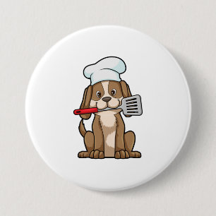 Dog as Cook with Chef's hat & Spatula Button
