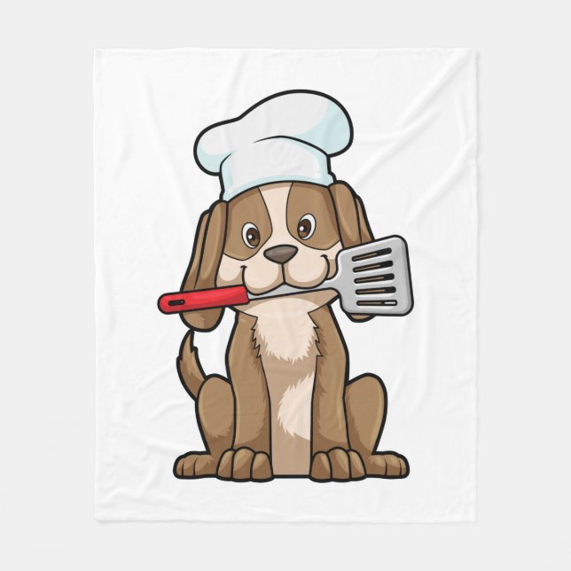Dog as Cook with Chef's hat & Spatula Fleece Blanket (Front)