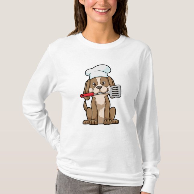 Dog as Cook with Chef's hat & Spatula T-Shirt (Front)