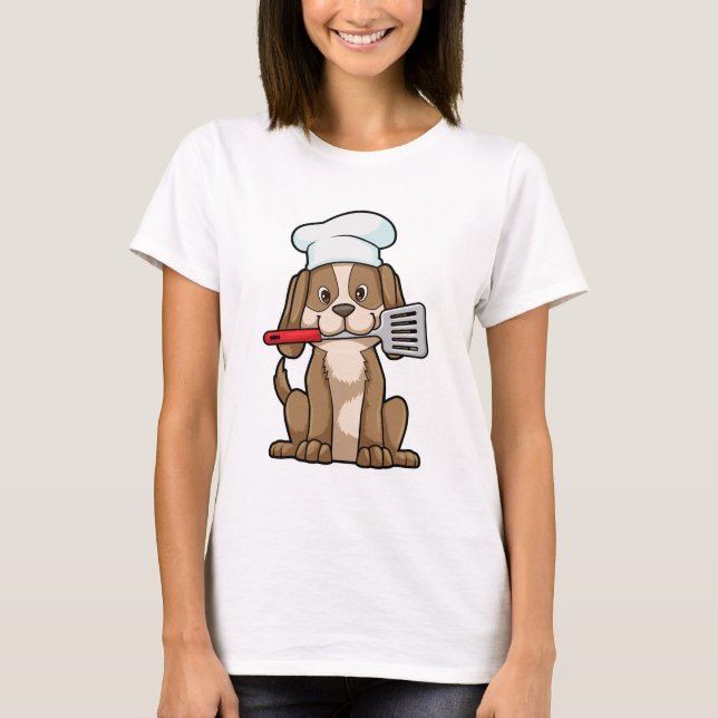 Dog as Cook with Chef's hat & Spatula T-Shirt (Front)