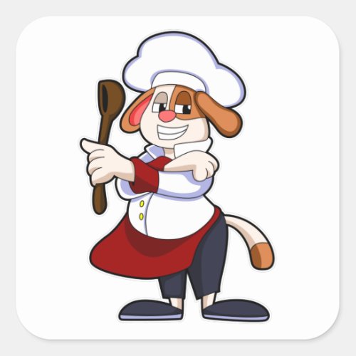 Dog as Cook with Cooking apron  Wooden spoon Square Sticker