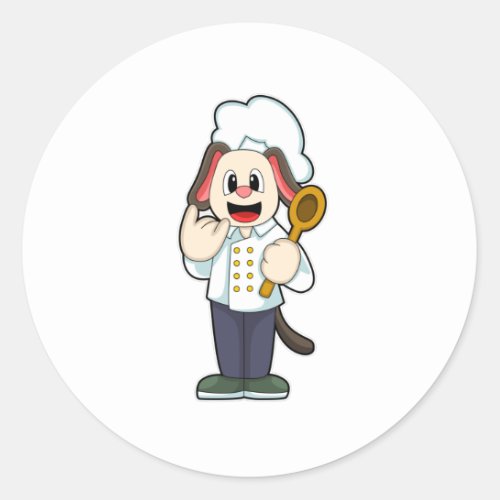 Dog as Cook with Wooden spoon  Cooking apron Classic Round Sticker
