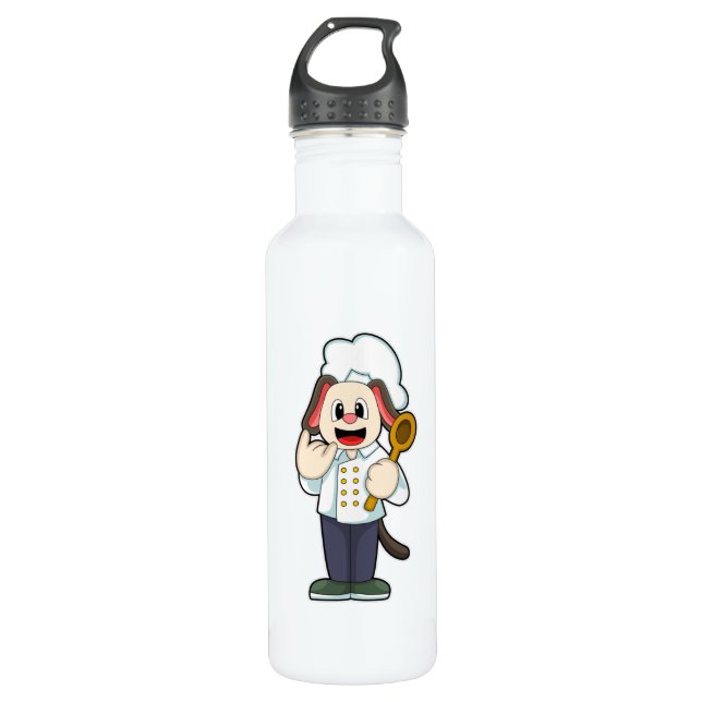 Dog as Cook with Wooden spoon & Cooking apron Stainless Steel Water Bottle (Front)