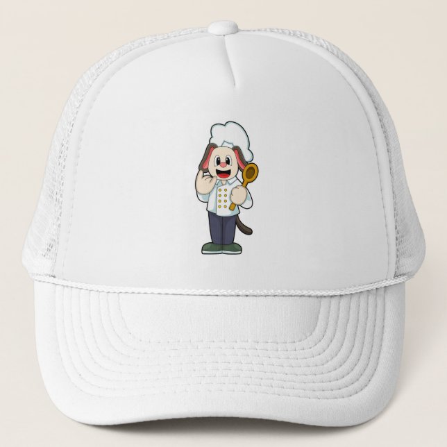Dog as Cook with Wooden spoon & Cooking apron Trucker Hat (Front)