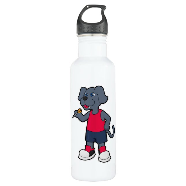 Dog as Dart player with Darts Stainless Steel Water Bottle (Front)