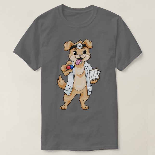 Dog as doctor with pills and notepad T-Shirt (Design Front)