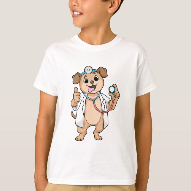 Dog as Doctor with Stethoscope T-Shirt (Front)